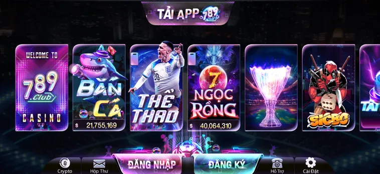 Sảnh game đa dạng thể loại, giao diện hiện đại thu hút ngươi chơi tại cổng game 789Club.